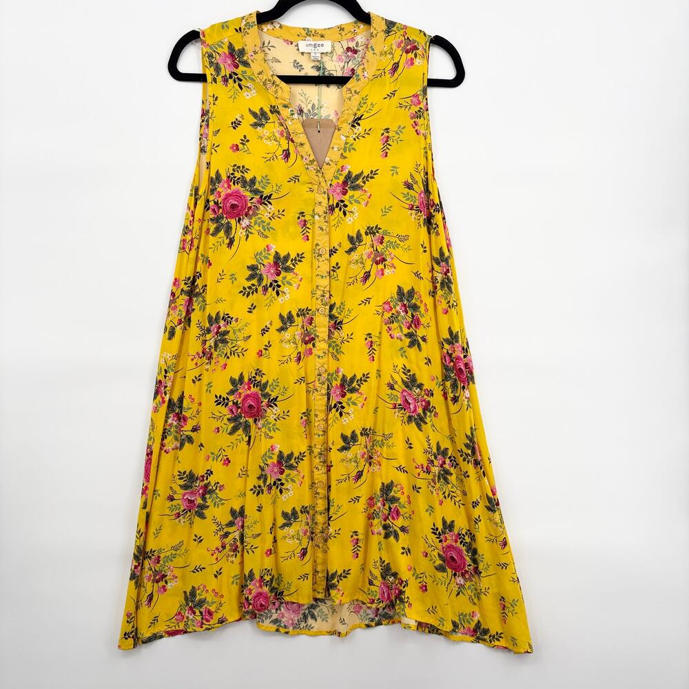 Umgee Size S Dress NEW A-Line Flowy Button Front Yellow Floral Spring Summer